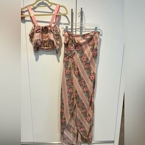 LOVESHACK FANCY  2 piece floral silk skirt and crop top SET SZ XS/S